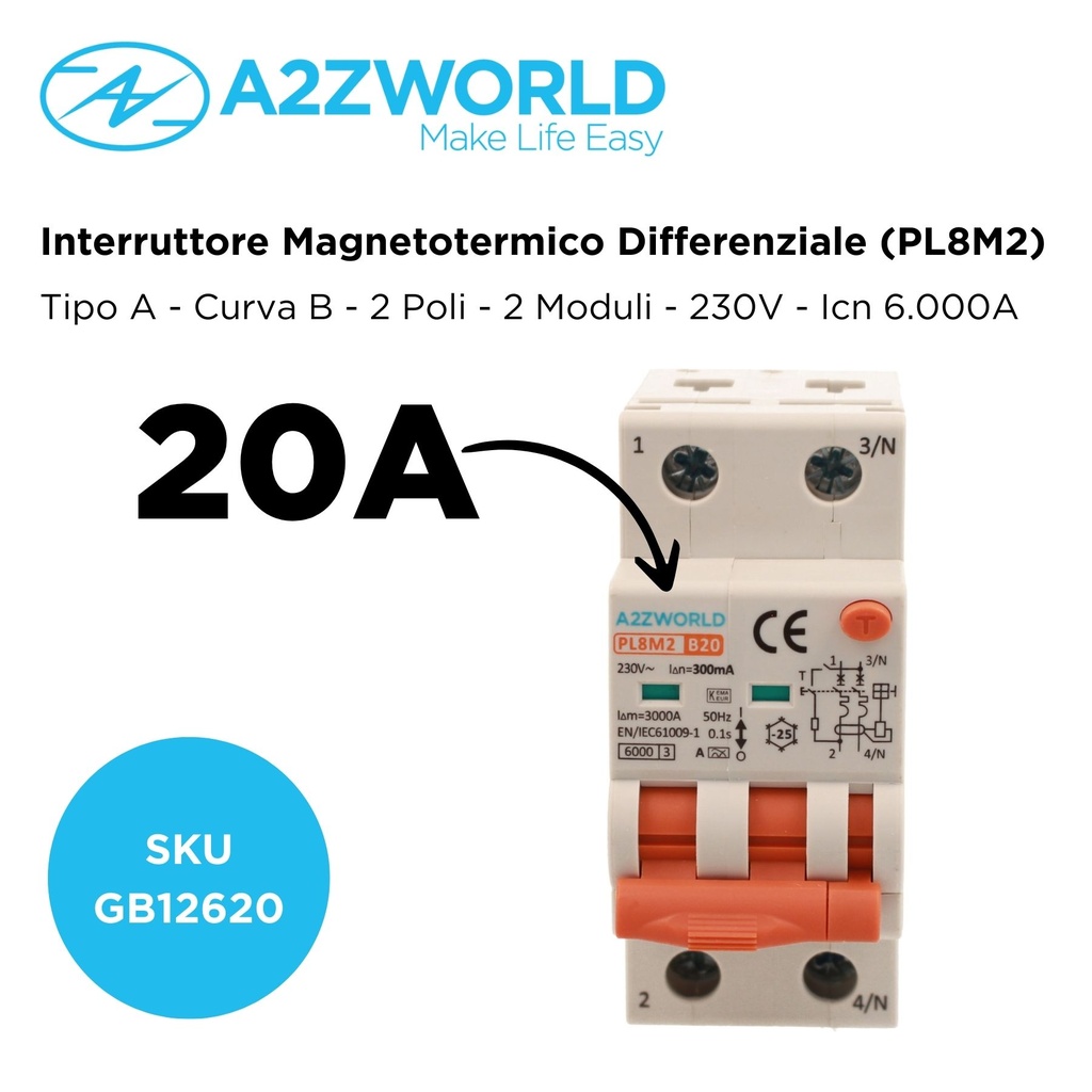 Interruttore Magnetotermico Differenziale MeanWell Tipo A 300mA - RCBO 3P+N 16A, 380V, 4 Poli